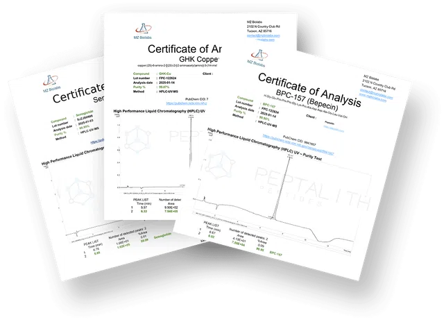 Peptalith certificate of analysis documents